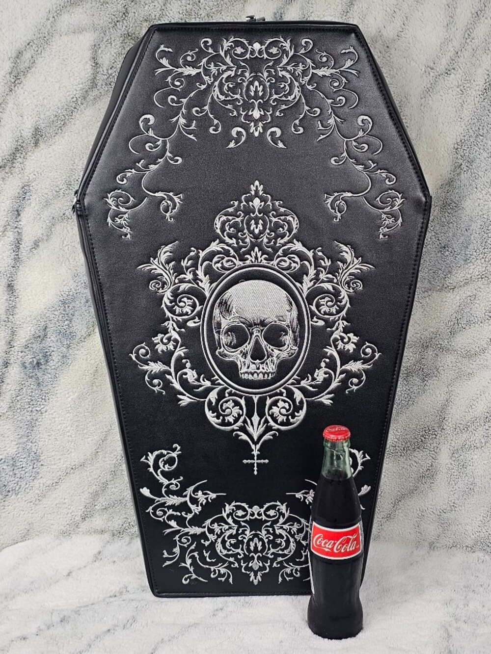 Dolls Kill Skull Filigree Coffin Mega Tote Black Embroidered Extra Large Bag NEW